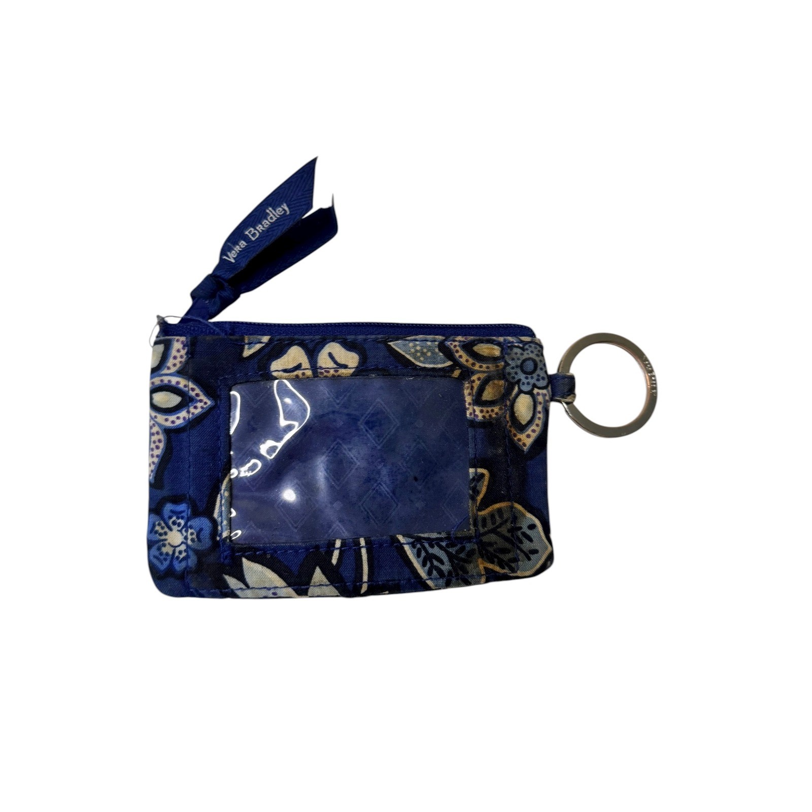Vera Bradley Blue Tropics ID Card Holder Coin Pouch Keychain Zippered Wallet