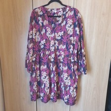 White Stuff Smock Dress 100% Cotton Boho Size 22 Navy Floral