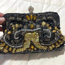 Vintage Elegant Fully Beaded Clutch Gold Accents Trending EUC