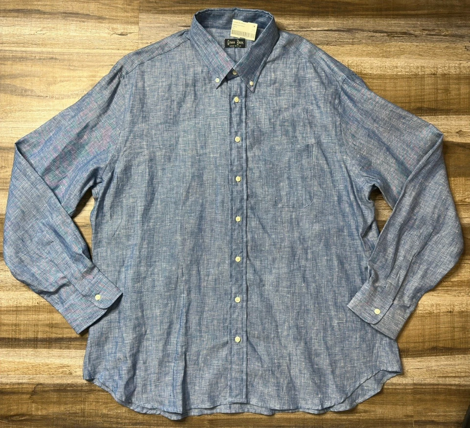Gitman Bros Vintage Linen Shirt Mens 2XL Blue Long Sleeve Button Down NEW - Image 3 of 4