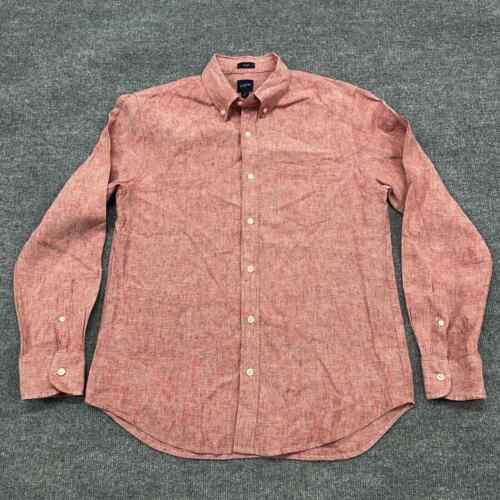 J.CREW Shirt Mens M Red Pink Linen Chambray Slim Long Sleeve Button Shirt Casual - Picture 1 of 9