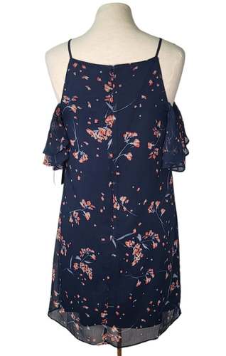 Cynthia Steffe Top Womens Size 4 Floral Lightweight Ruffle Navy Indigo Sky - Picture 2 of 8