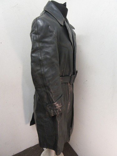 VINTAGE WW2 GERMAN LEATHER OFFICERS HEAVY TRENCH COAT JACKET SIZE M - Picture 11 of 20