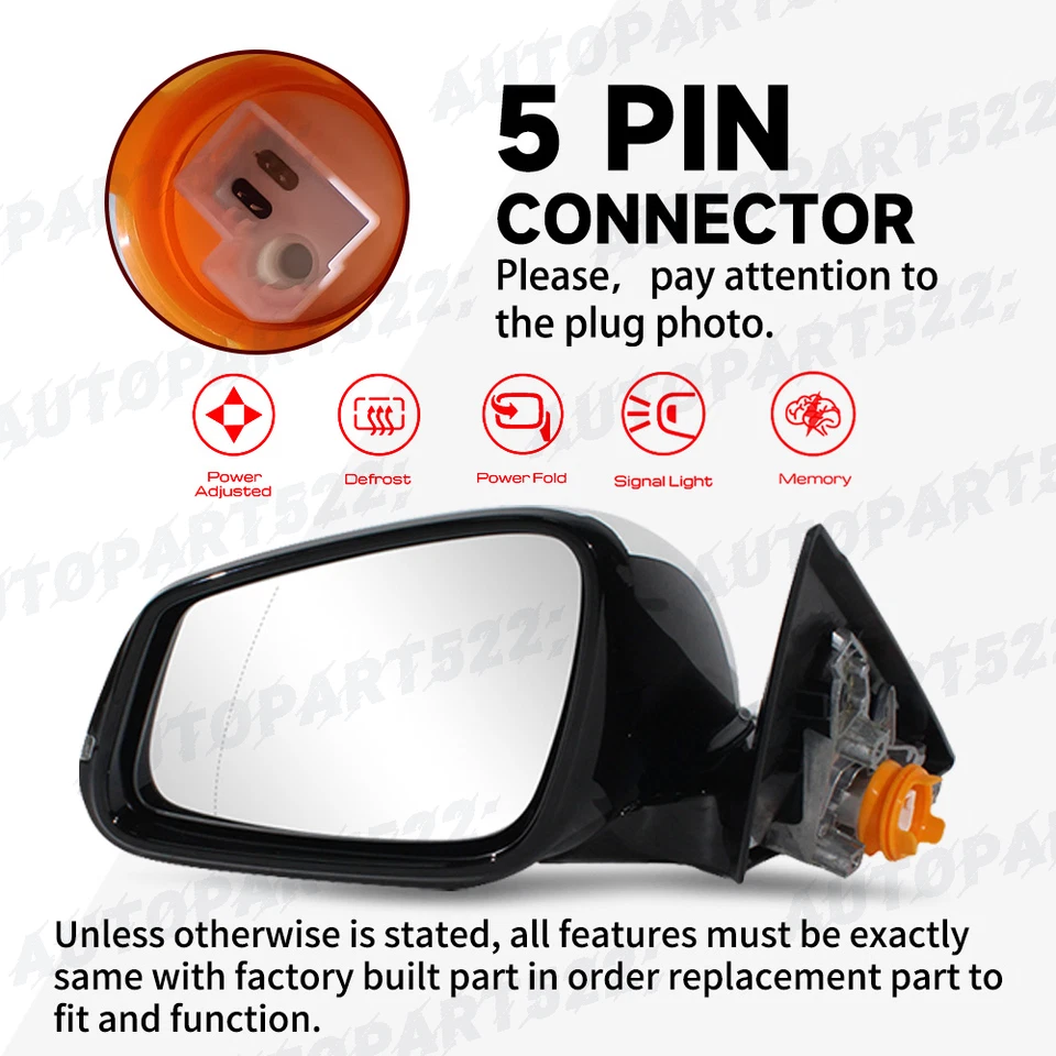 Espelho lateral esquerdo do motorista branco para 2015 2016-2020 BMW F32 428i 435i 440i 5 pinos - Imagem 2 de 4