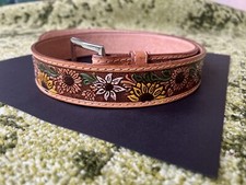 Handmade Leather Belt/Western/Rodeo/Flower Carving/Size 38 L/XL 44" 1.5" 
