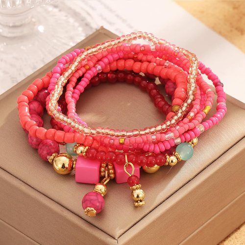 8PCS Beaded Bracelets for Women, Multilayered Stackable Strand Stretch Bead Brac - Picture 4 of 12