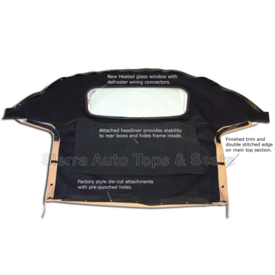 Mazda Miata Convertible Top 1990-2005 One-Piece Non-Zippered Heated Glass Window In Cabrio Vinyl (Light Tan - Foto 3