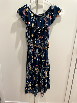Girls Spring Dress, Navy Blue with Flowers, Flowy Skirt, Size 8, GUC | eBay