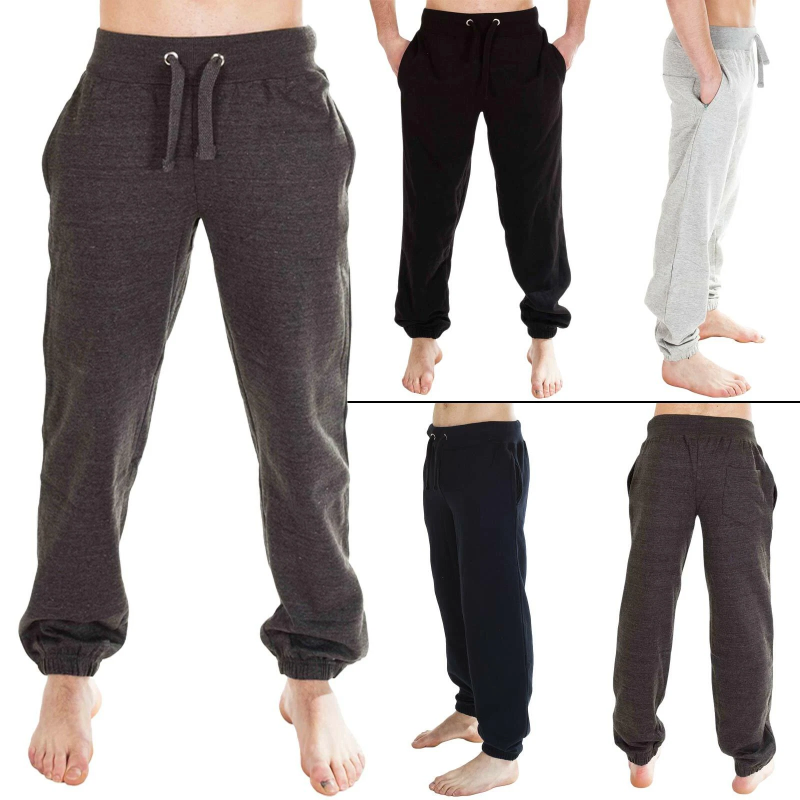 Mens Close Hem Jogging Bottoms Plain Drawstring Trouser Sweat Pants Gym Joggers