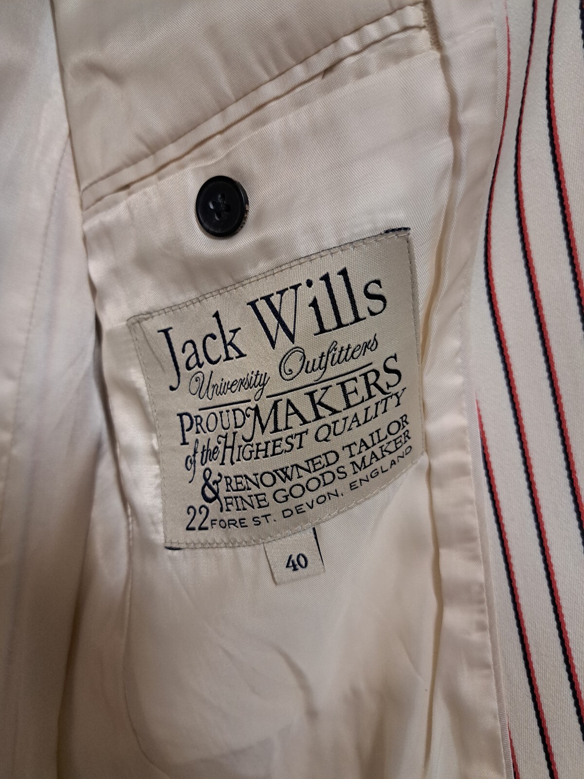 FILA JACK WILLS GIACCA CANOTTAGGIO A RIGHE BLAZER UK 40 ROSSO CREMA NAVY SAVILE ROW