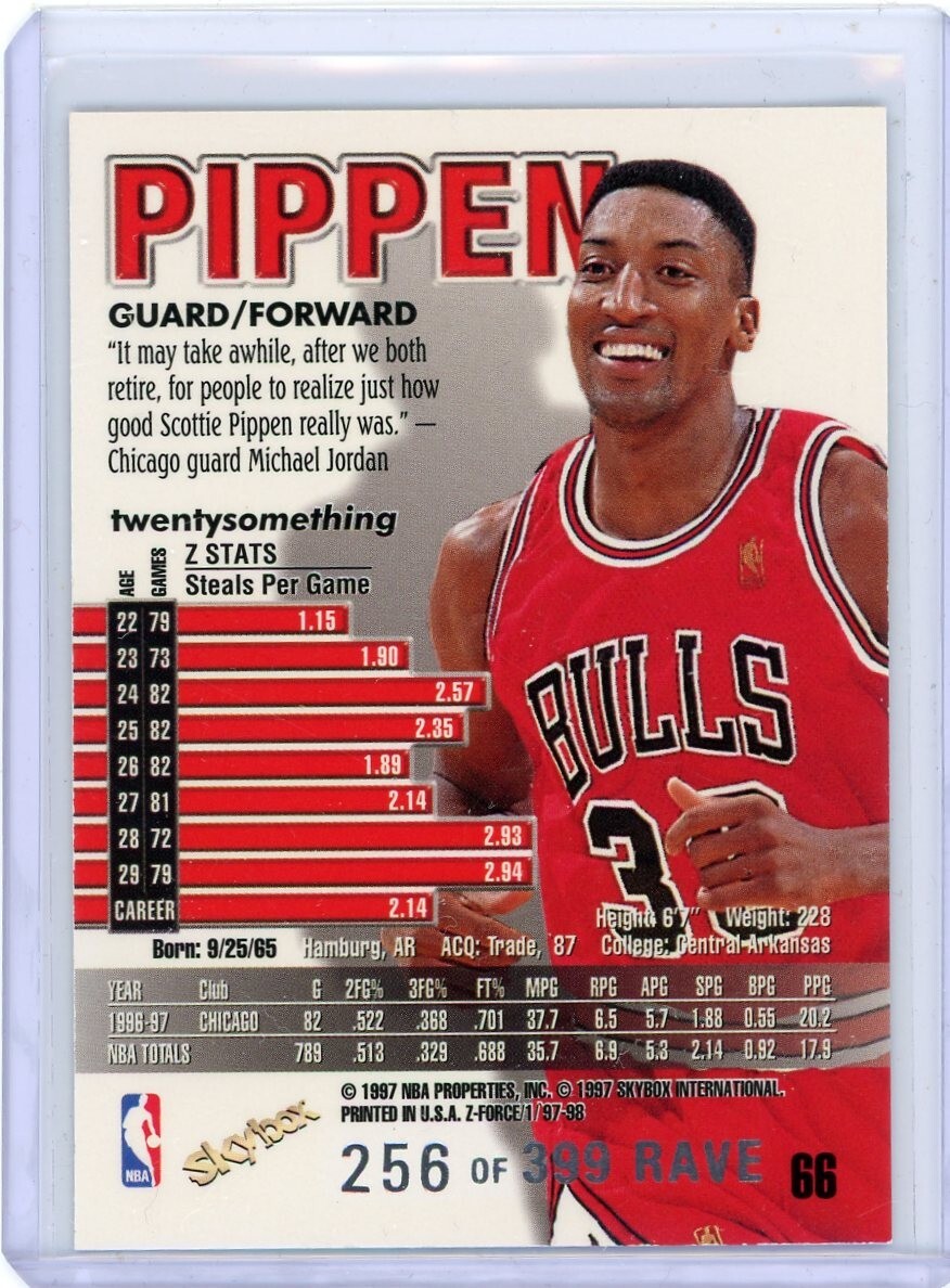 1997-98 Skybox Z-Force - Scottie Pippen #66 Rave /399 for sale 