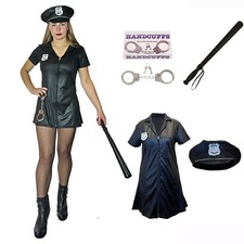 Complete Police Costume Womens  Policewoman Cop Halloween Fancy Dress Outfit 