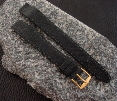 Vintage Hirsch Stitched Black Leather  Rodeo  18mm Open-Ended Men s Watch Strap