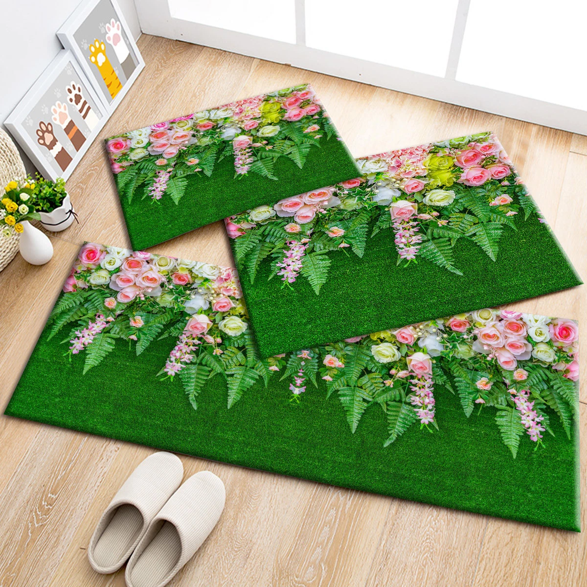 Spring Green Meadow Beautiful Flowers Area Rugs Bedroom Living Room Floor Mat