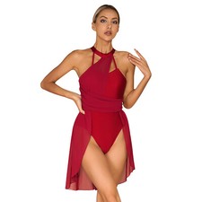 Women Dance Dress Modern Ballet Mesh Costume Contemporary Leotard Color Block