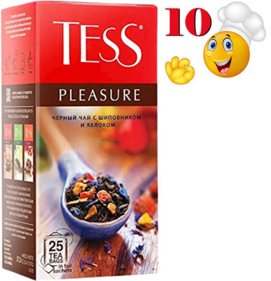 Tess Black Tea PLEASURE ROSEHIP & APPLE 10 Boxes X 25 Tea Bags Made Russia NOGMO