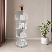 4 Tier Rotating Bookshelf Tower Spinning Bookcase Lazy Round Corner Shelf White