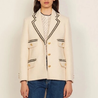 Sandro Contrasting Blazer Single Breasted Suit Coat Jacket for Women