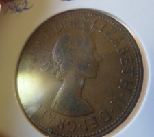 1962 Great Britain 1 One Penny Queen Elizabeth II Large Cent World Coin B
