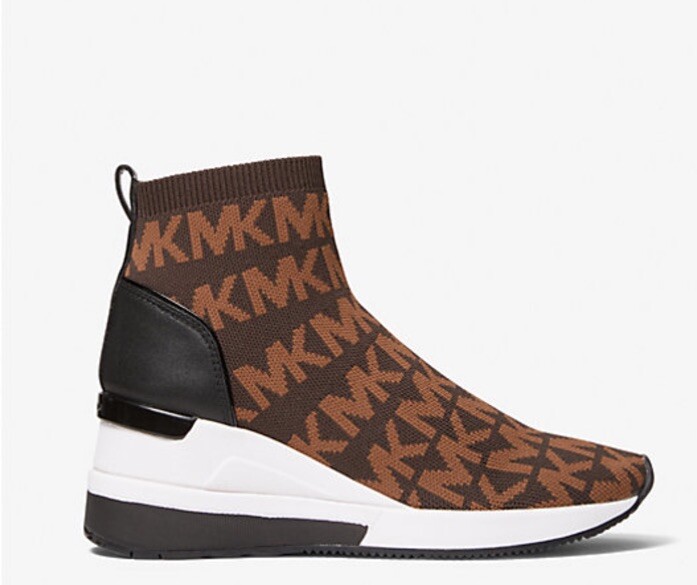 Michael Kors Skyler Logo Chocolate Stretch Knit Bootie Sock