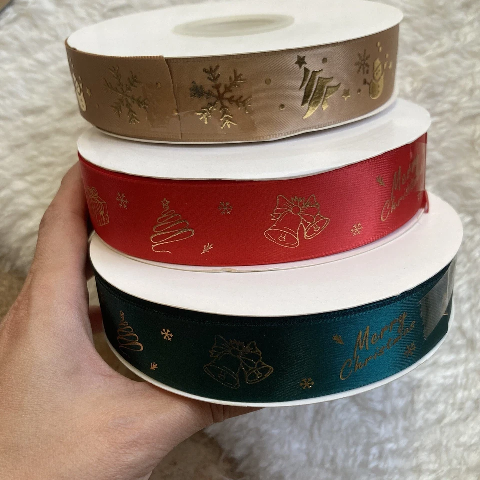 Christmas Ribbon Lot Of 3 Pieces/ Each 1-inch Width 22-yards Length - Image 2 of 4
