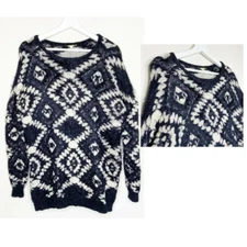 Gianni Bini Fuzzy Graphic Textured Knit Black Sweater M