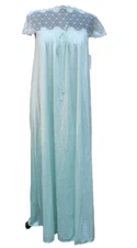 VINTAGE 70's 80's Val Mode Lingerie Nightgown Seafoam Lace Shiny Silky Sz S NWT