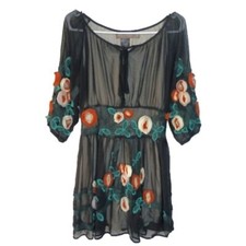 URBAN MANGO Sheer Lined Dress Floral Black Medium