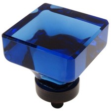 Cosmas 6377ORB-BL Oil Rubbed Bronze Blue Glass Square Cabinet Knob