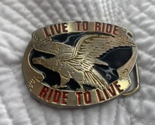 HARLEY DAVIDSON VINTAGE LIVE TO RIDE..RIDE TO LIVE MOTTO MOTORCYCLE BELT BUCKLE