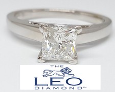 Leo Princess Diamond Solitaire Engagement Ring 0.96 ct 14K & Platinum G/SI2