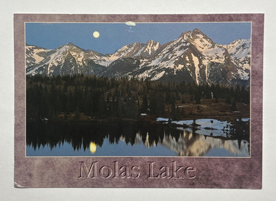 A full Moon on Molas Lake with Grenadier Mountains Colorado Postcard Posted 1997