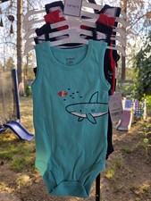 Carter's 4-Pack Sleeveless Cotton Knit Bodysuits 12M Striped Shark