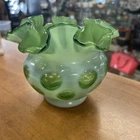 Vintage Fenton Green Opalescent Coin Dot 3.5 Inch Vase. Very nice!