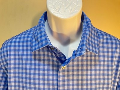   BUGATCHI Men s OoohCotton Stretch Shirt Blue White Plaid Long Sleeve XL  