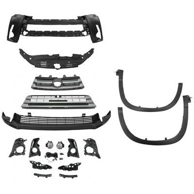 For Highlander 2017-19 Front Bumper Cover,Upper Lower Silver Grille&Fog Lamp Kit