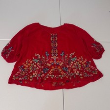 Johnny Was Red Embroidered Cupra Rayon Boho Blouse Top flaw see photos j3