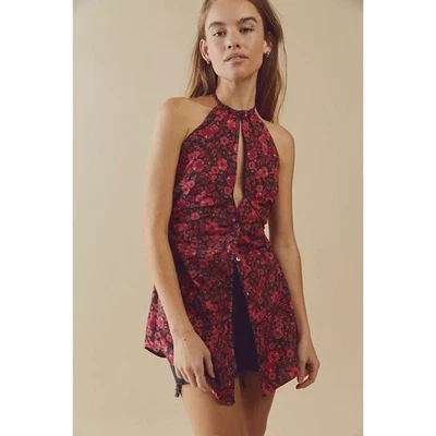 Neuf TAILLE XS Imprimé Free People Rose Floral Noir Serrure Lyla Dos Nu Tunique - Photo 1/4
