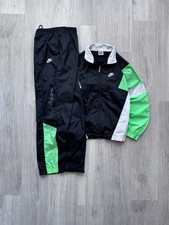 Vintage Nike 80s Nylon Black TrackSuit Set Pants Jacket Mini Swoosh Logo M Size