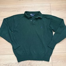 Vintage Polo Ralph Lauren Green Collared Sweater 100 Cotton Knit Mens L Hong