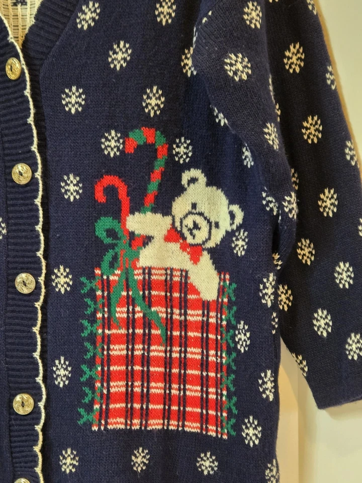 Suéter Cascanueces Vintage Talla M EE. UU. Cárdigan Azul Vacaciones Navidad Años 90 Foto 3 de 4