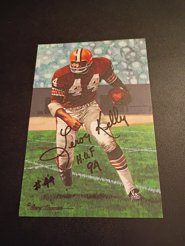 LEROY KELLY (1908/5000) HARD-SIGNED & IN-PERSON (COA) AUTOGRAPH 4x6 HOF Browns