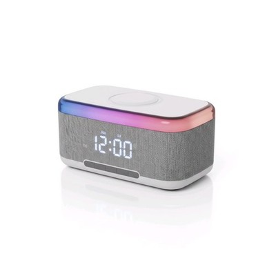 4 in 1 Bluetooth Wireless Charging speaker, Alarm/Clock with LED Lights