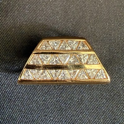 Vintage 925 Gold Tone Vermeil Channel Set Trillion Cut Diamonique Slide Pendant