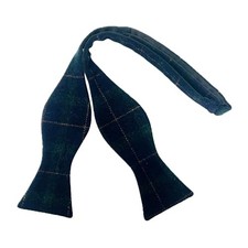 King  Priory Navy Blue  Dark Green Check Self-Tie Bow Tie, Tweed, Tartan,