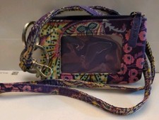 Vera Bradley Purple Floral ID/ Coin Holder/Case Lanyard Key Ring Zipper Wallet