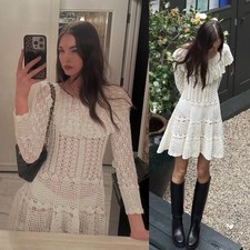 DOEN Capucine Hand Knit Crochet Lace Mini Dress Pearl Off White NEW with tags