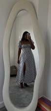 House Of CB Tallulah Midi Dress Blue White Floral Puff Sleeve Dress Size Large