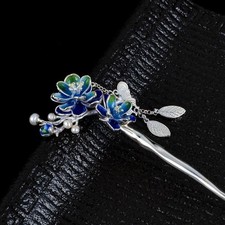 Chinese Style Peach Blossom Tassel Hair Stick Silver Plated Hairpin