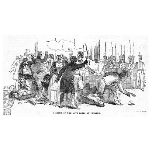 PRESTON Scene of the Late riots - Antique Print 1842
